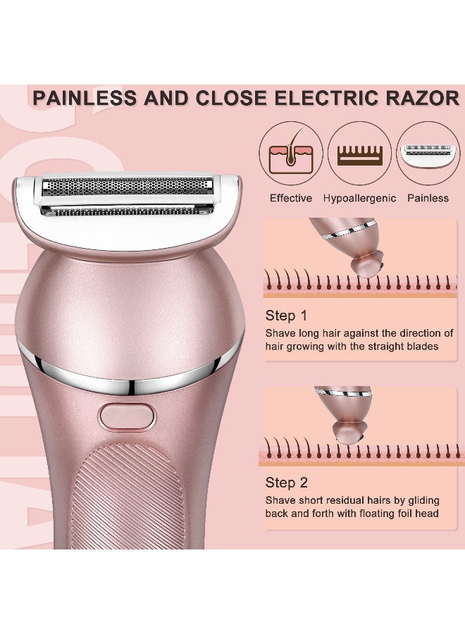 Hatteker Electric Shaver for Women Lady Epilator Electric Razors Kit Hair Remover for Face Chin Arm Leg Armpit Bikini Trimmer Painless Waterproof USB Rechargeable Dry Wet with Detachable Head 3 in 1 - Image 3